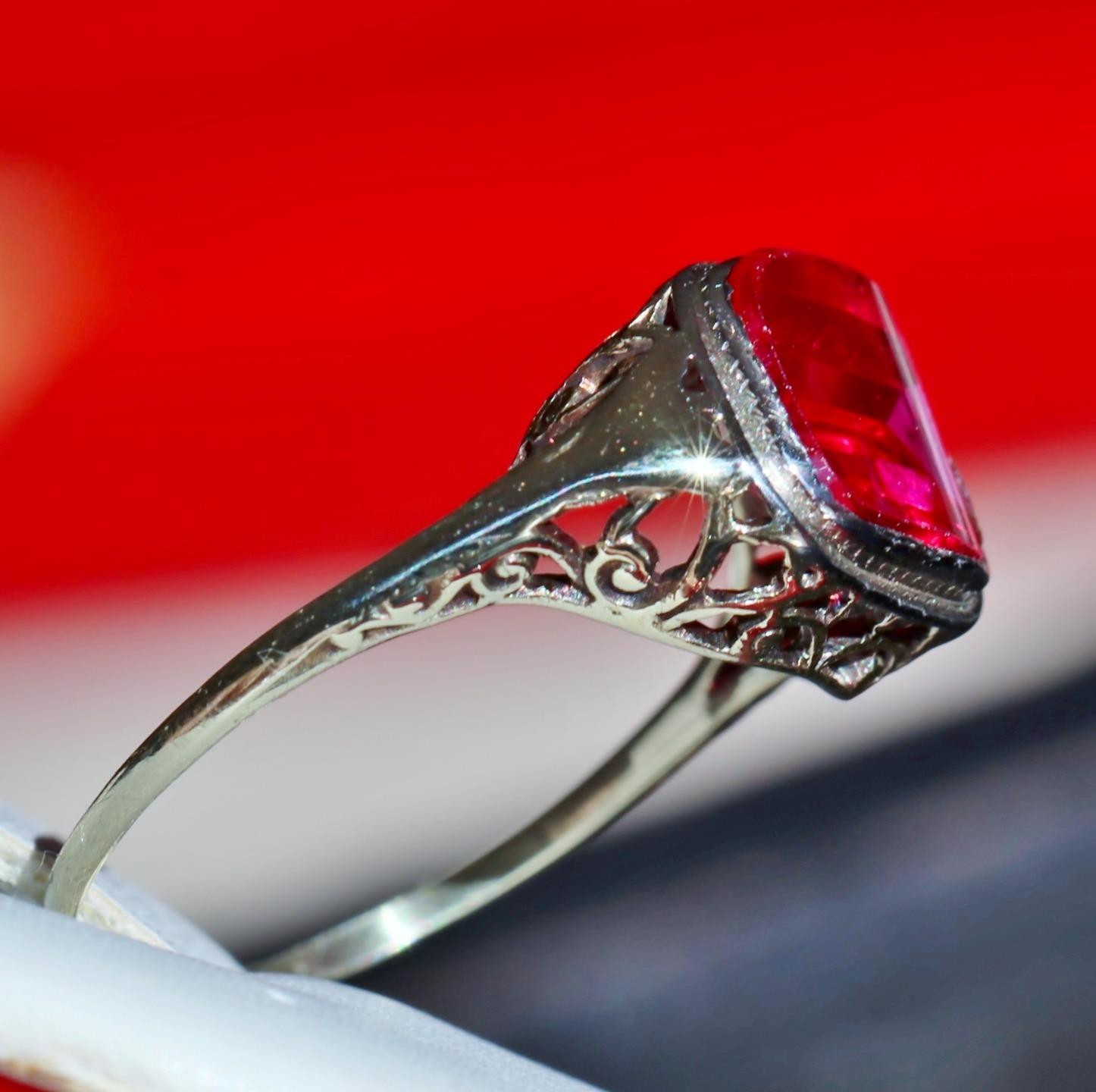14k white gold ring 2.70ct lab created ruby solitaire size 7 antique 2.00g N3629