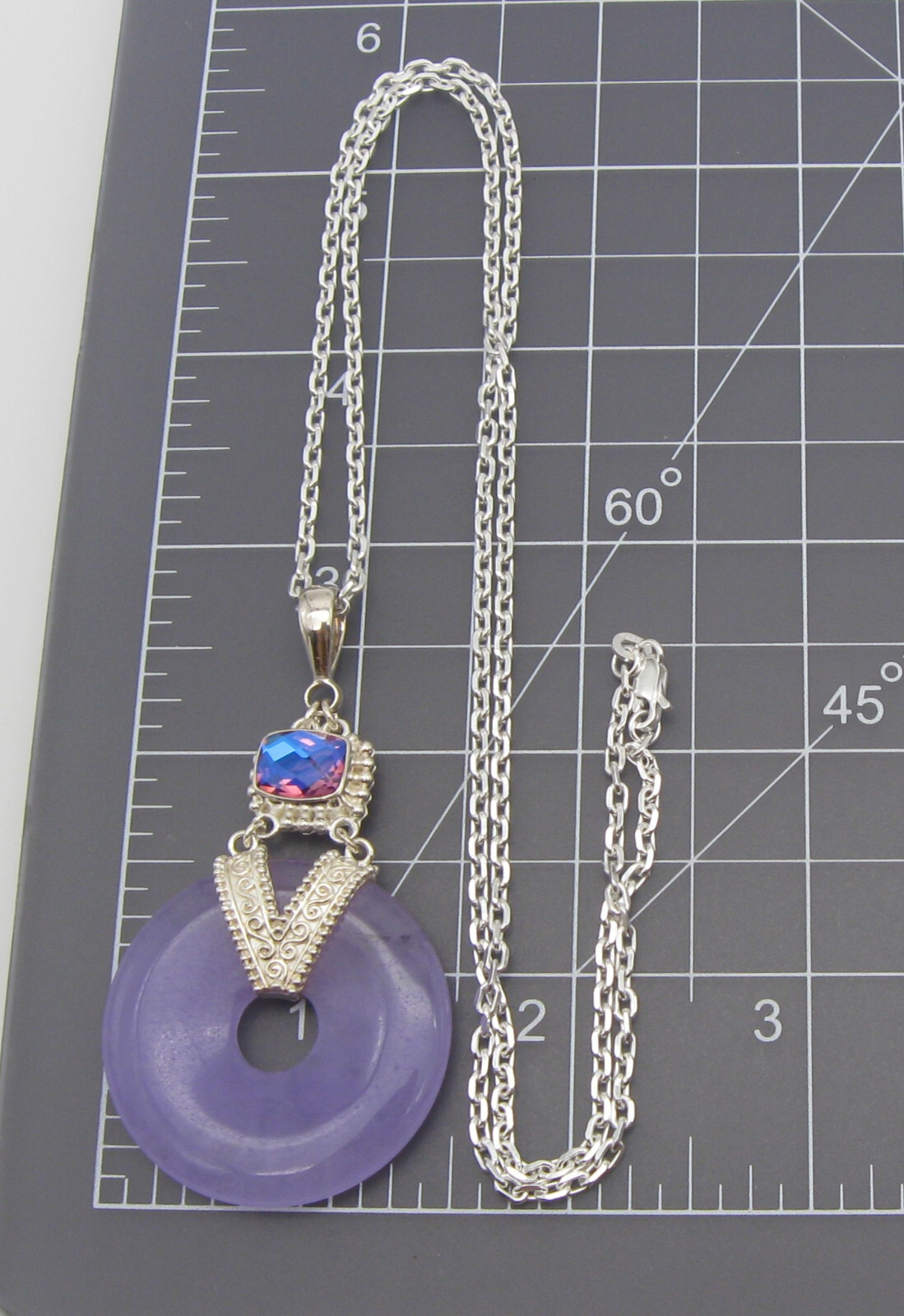 Sajen Sterling Silver Purple Jadeite Jade Blue Quartz Circle Pendant Necklace