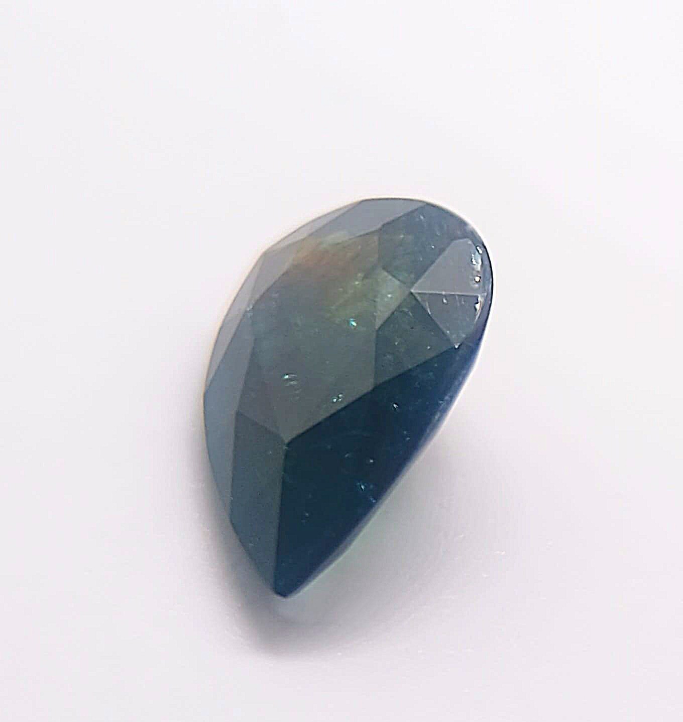 AUSTRALIAN OCEAN DEEP NAVY BLUE-Green SAPPHIRE 1.36ct Pear Tasmanian Plant Insid