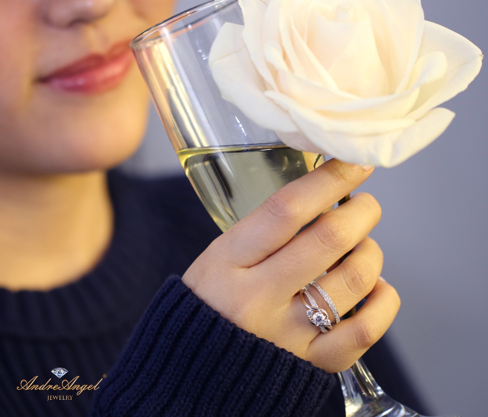 Solid Silver 925 Wedding Engagement Ring Set Infinity 3-Stone Cubic Zirconia 5A+