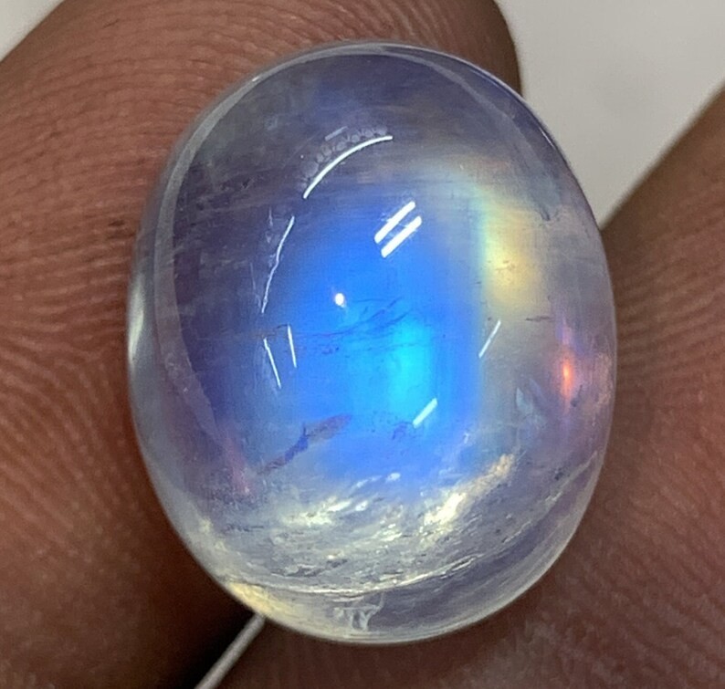 AAAAAA Natural Rainbow Moonstone Multi Blue Fire Oval Shape Cabochon Size13X16MM