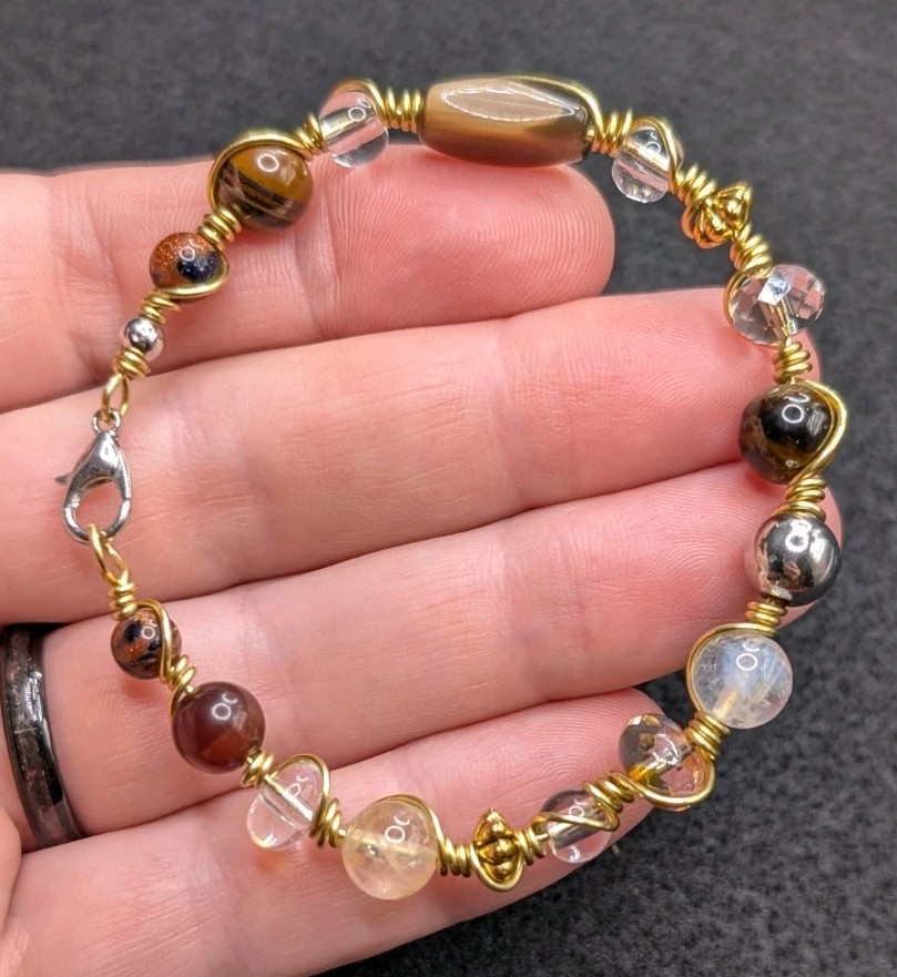 Bronzite Stone Chunky Beaded Women’s Stretch Bracelet (16cm) Small Wrist