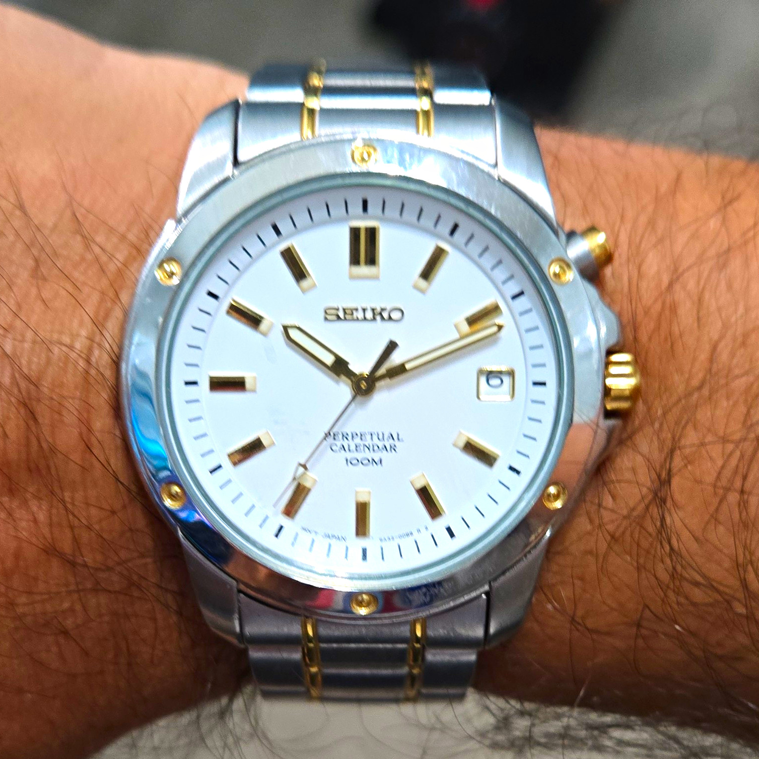 ​Seiko Perpetual Calendar Two Tone White Dial Quartz Men’s Watch 6A32-00B0 WR100