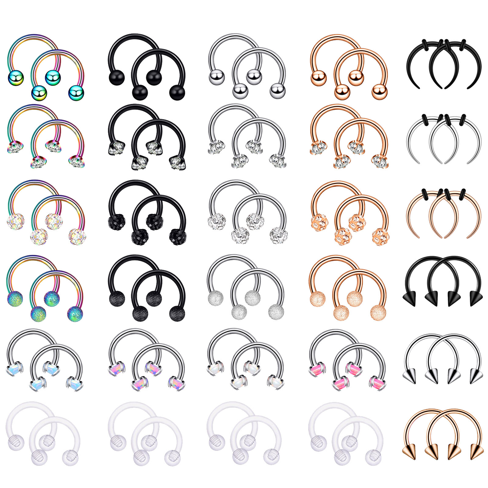 Surgical Steel 16G Septum Hoop Rings 12-18PCS Nose Cartilage Helix Earring Kit