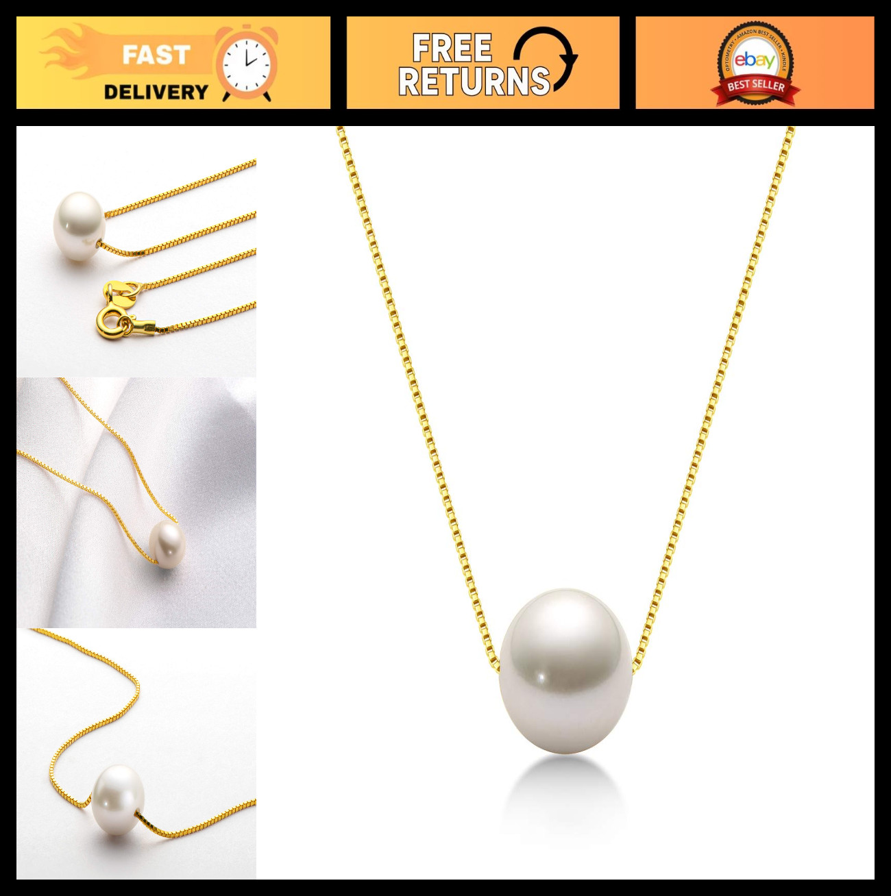 Floating Freshwater Pearl Pendant Necklace for Women – Sterling Silver 18″ Chain