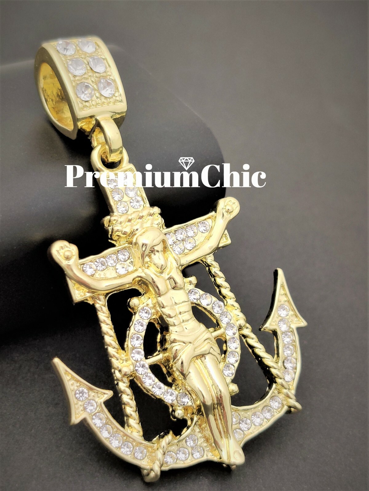 3PC, Tennis Chain & Cuban Link Necklace & Jesus Anchor Pendant Plated CZ Jewelry