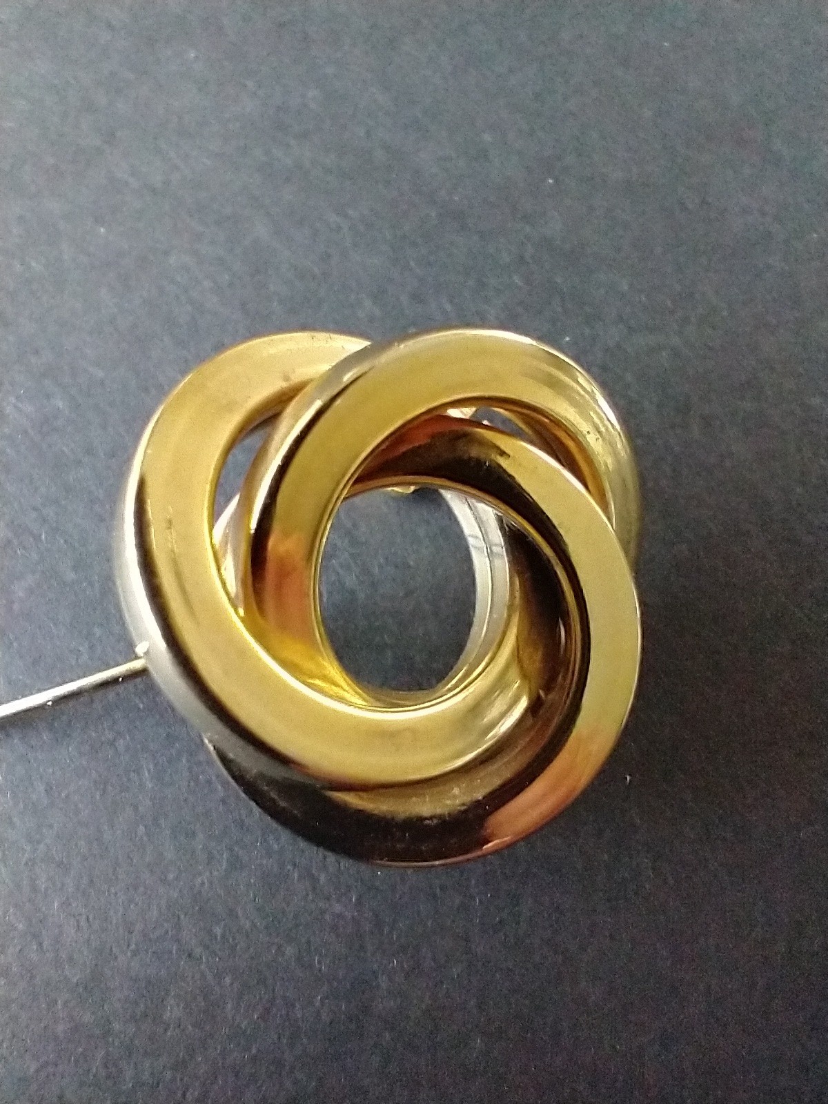 Three, Entwined, Gold Circles, Pin, Broach, Jewelry, Women, Dress, Formal