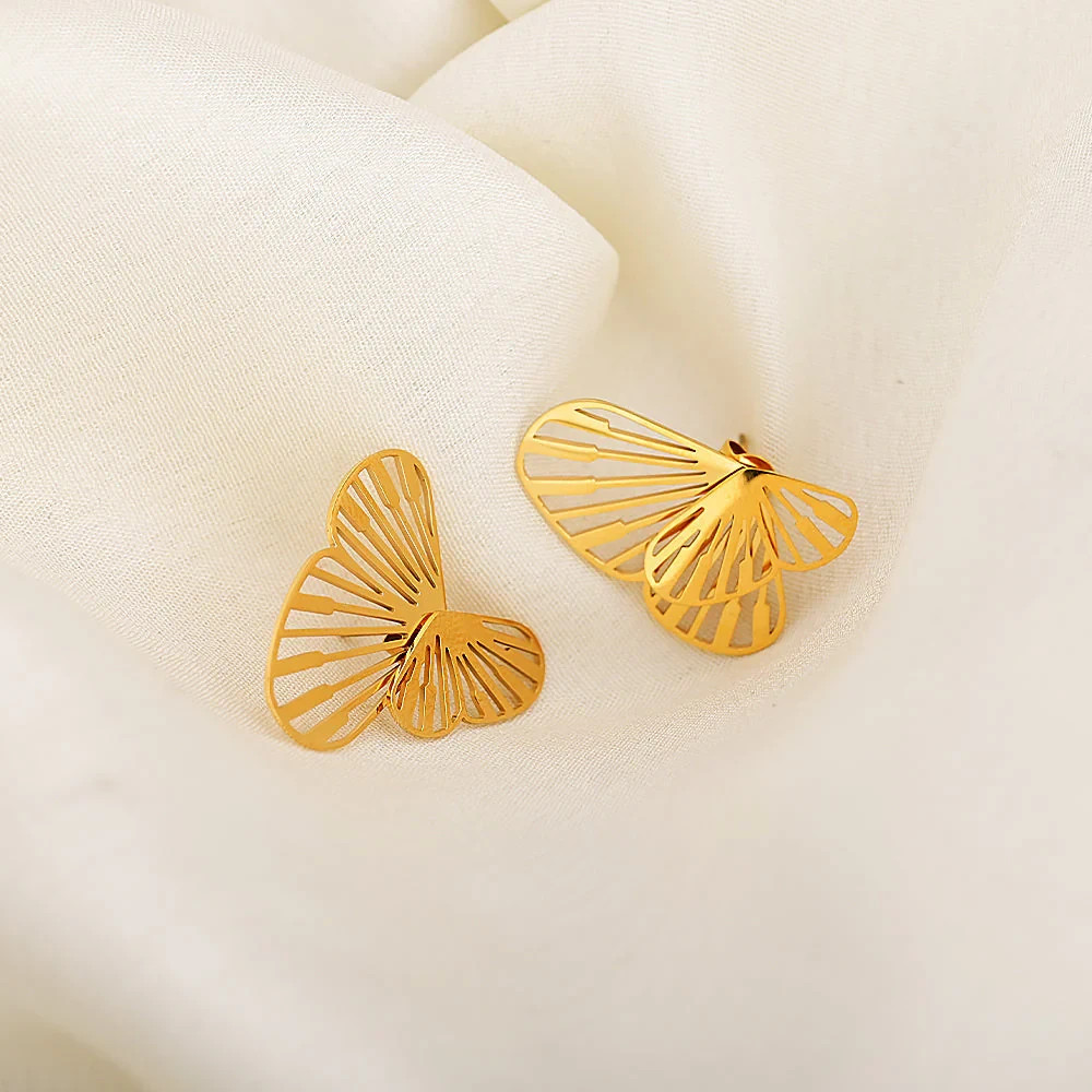 14k Gold Plated Fan Ear Jacket Earrings, Cutout Lotus Shell Front Back Earrings