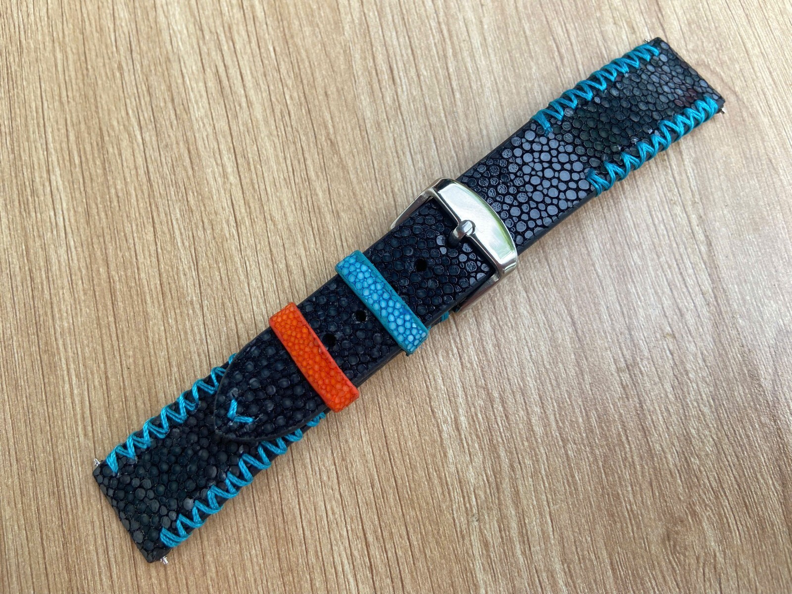 Black Stingray Leather Watch Strap Band, Size 18mm 19mm 20mm 21mm 22mm 24mm 26mm