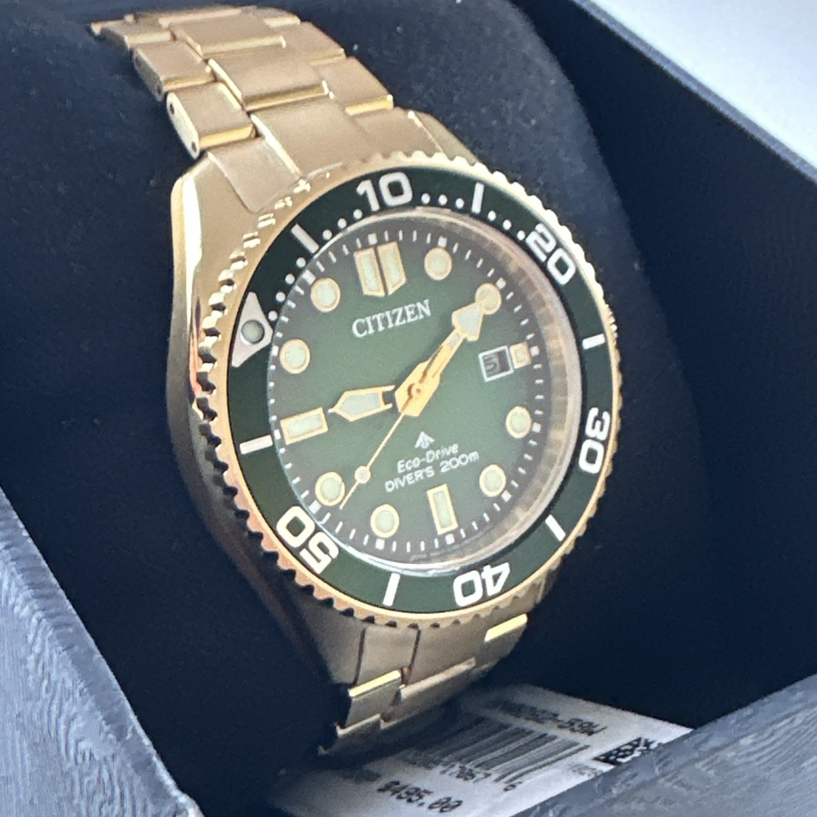 Citizen ProMaster Dive Timepiece Green Dial Gold Stainless Mens Watch BN0262-59W