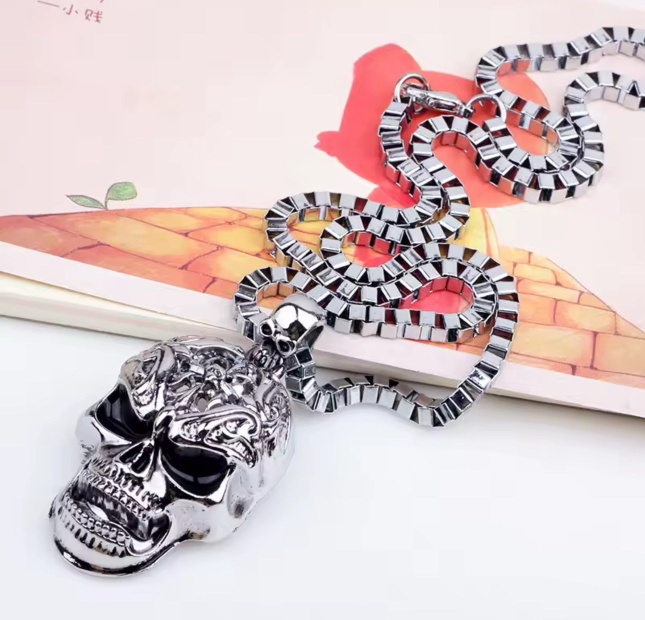 Gothic Skull Pendant Necklace Punk Skeleton Chain Vintage Hip Hop Jewelry