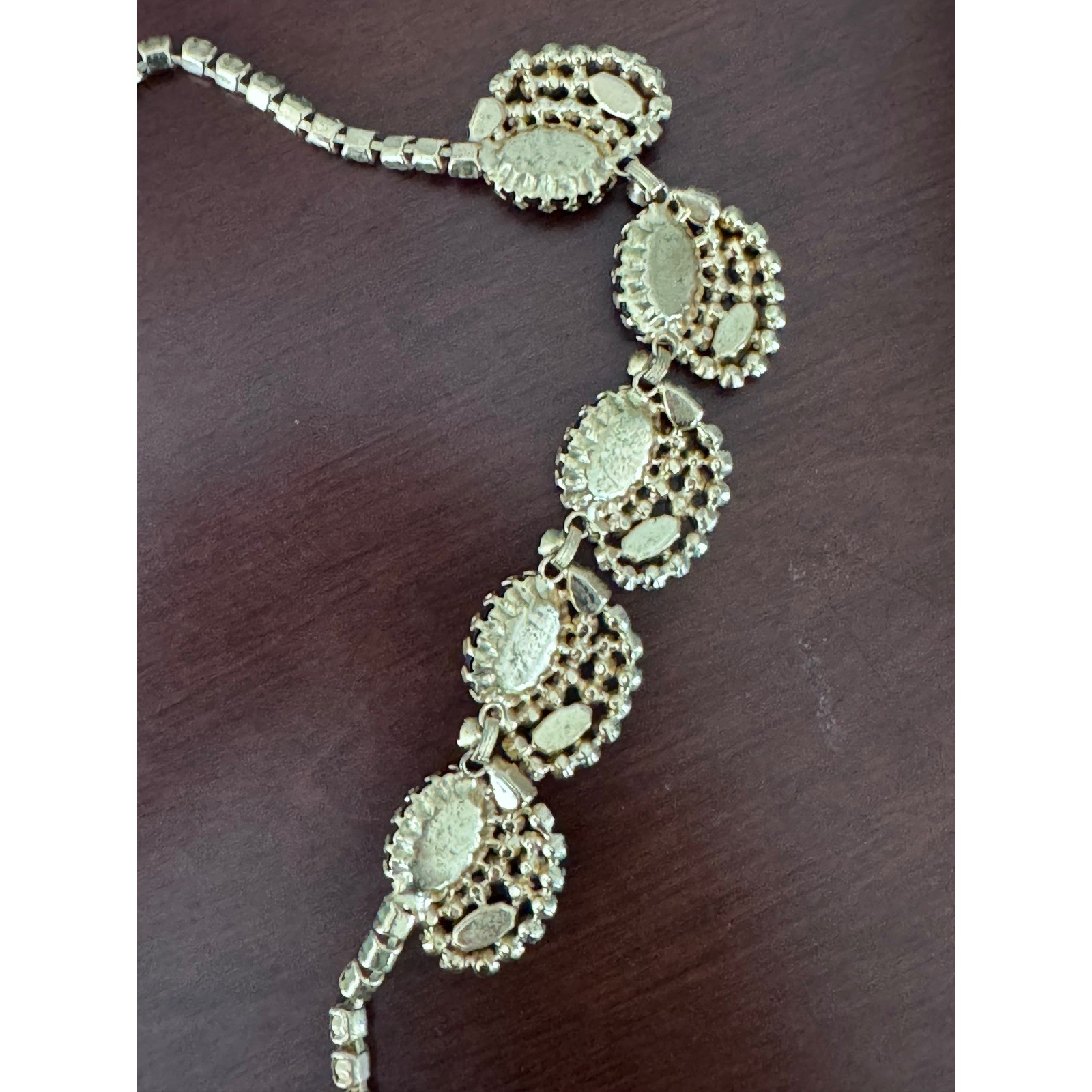 Vintage 1960s Gray Cabochon Rhinestone Statement Necklace Gold Tone 40g