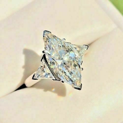 3.25Ct White Marquise VVS1 Moissanite Engagement Ring in Solid 14k White Gold