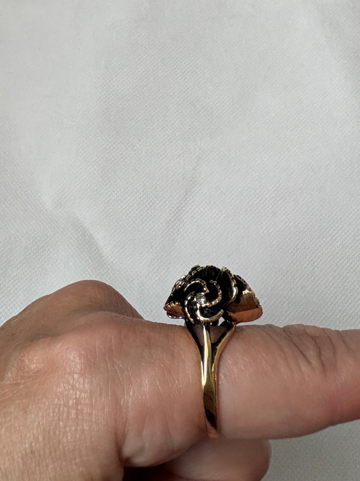 Vintage Gold-Tone Swirling Ring with Black Enamel and Clear Rhinestones, Gift-Ed