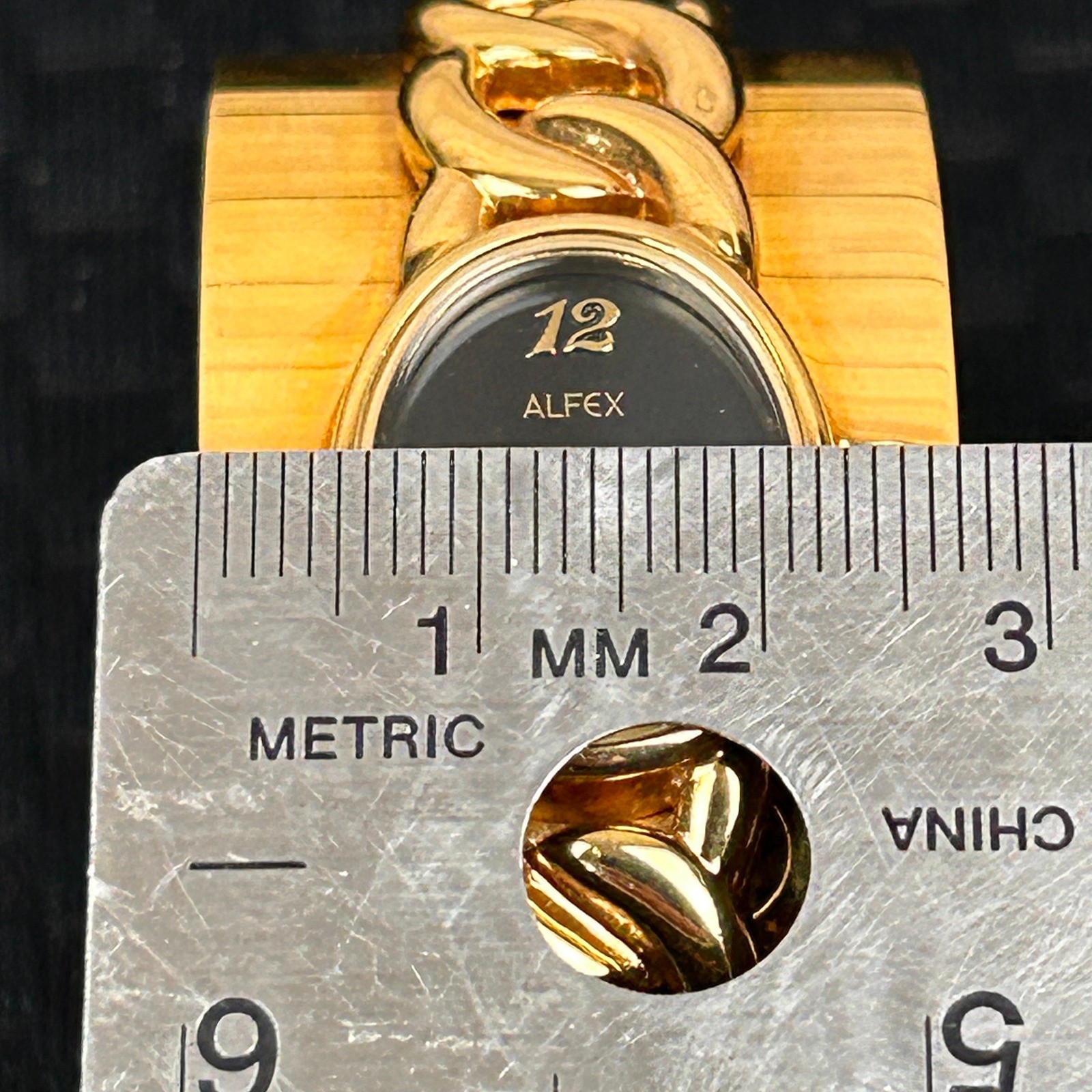 Alfex of Switzerland Vintage 18KT Gold Electroplated Cuff Watch Cuban Link P/R