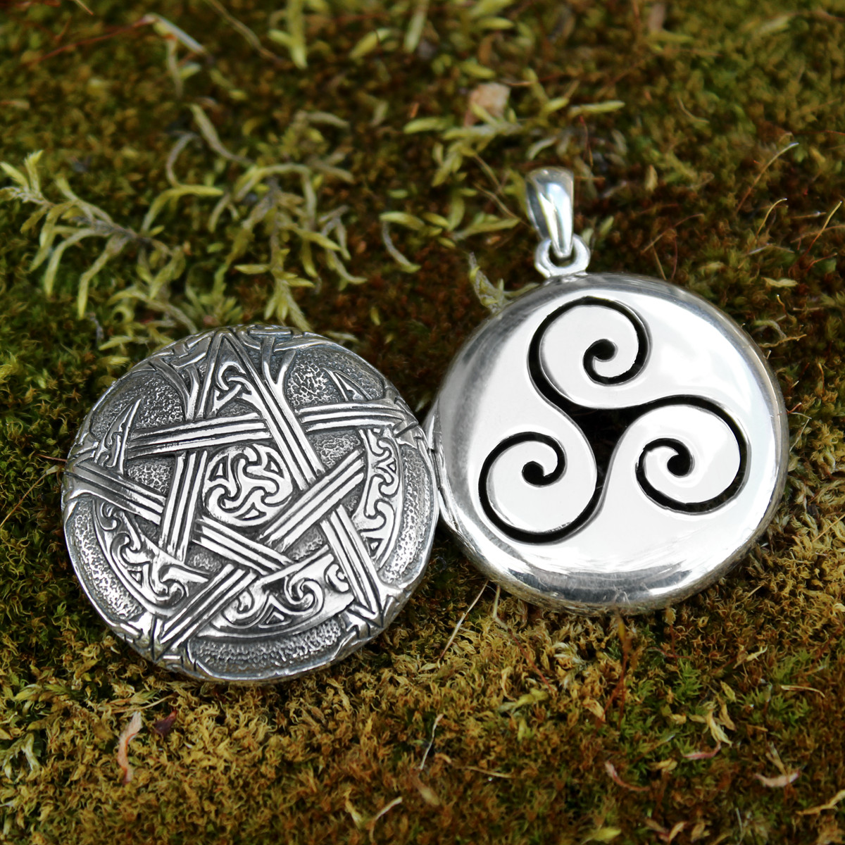 Sterling Silver Moon Pentacle Aromatherapy Locket Dryad Design Pentagram Pendant