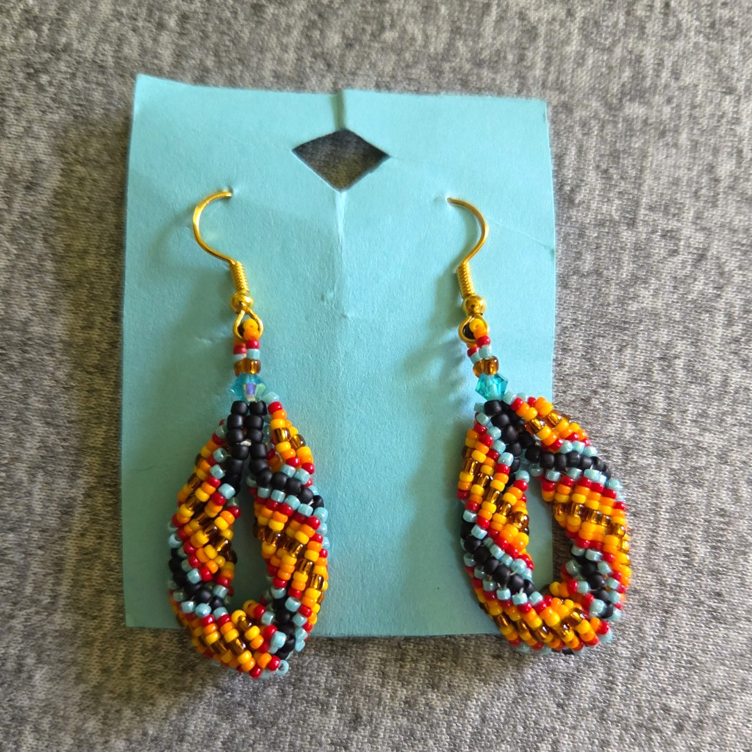 Prison Made DNA Strand Beaded Earrings Fire Colors Teal