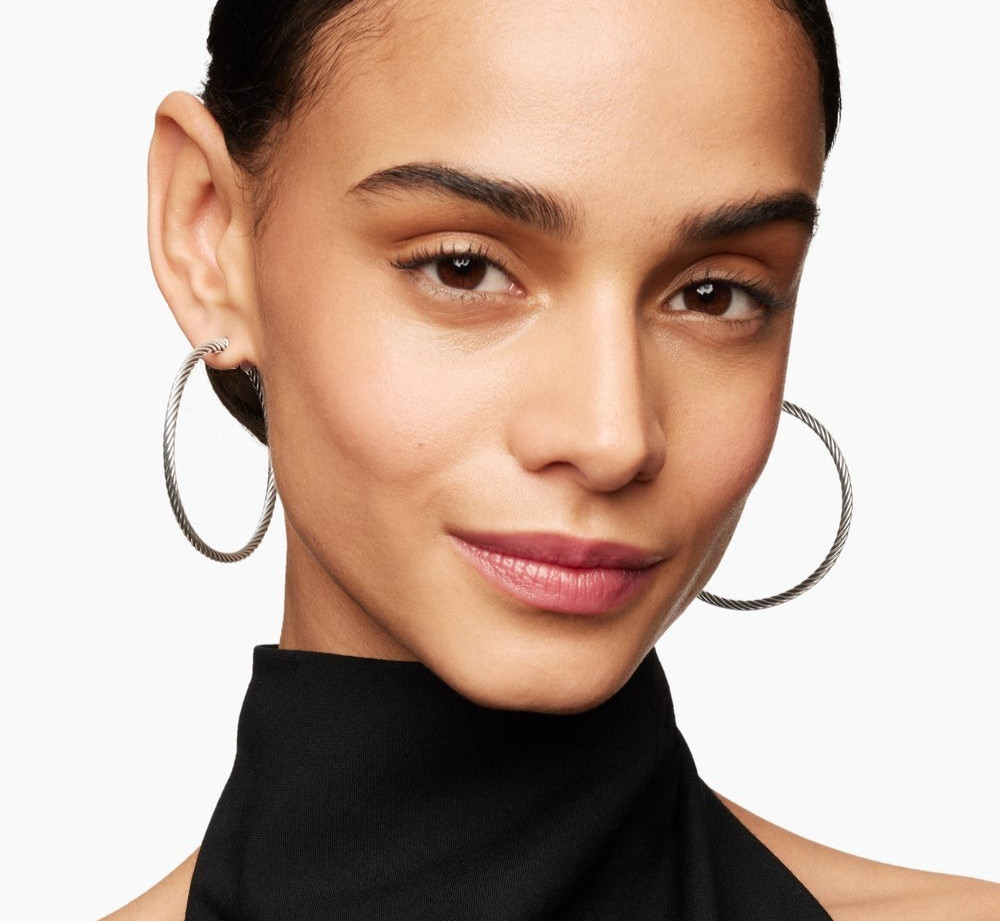 Current Item – David Yurman Cable Hoop Earrings – 2 Inches – DY Backs