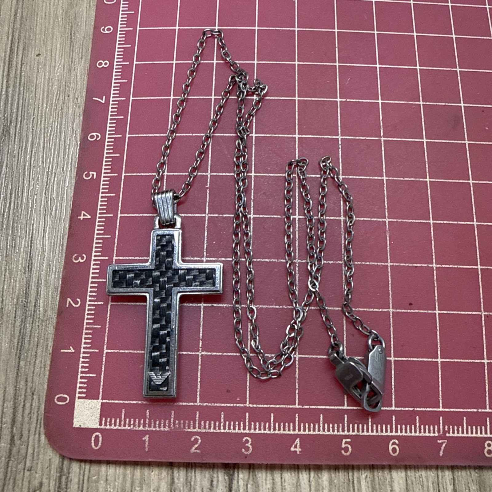 EMPORIO ARMANI Cross Pendant Necklace Stainless Steel 51cm/20″ Mens Unisex Used