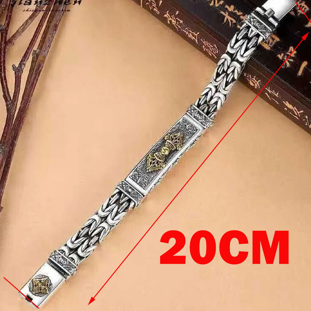 20cm 925 Silver Sterling Bangle Bracelet Chain Vintage Men’s Jewelry Gift NEW