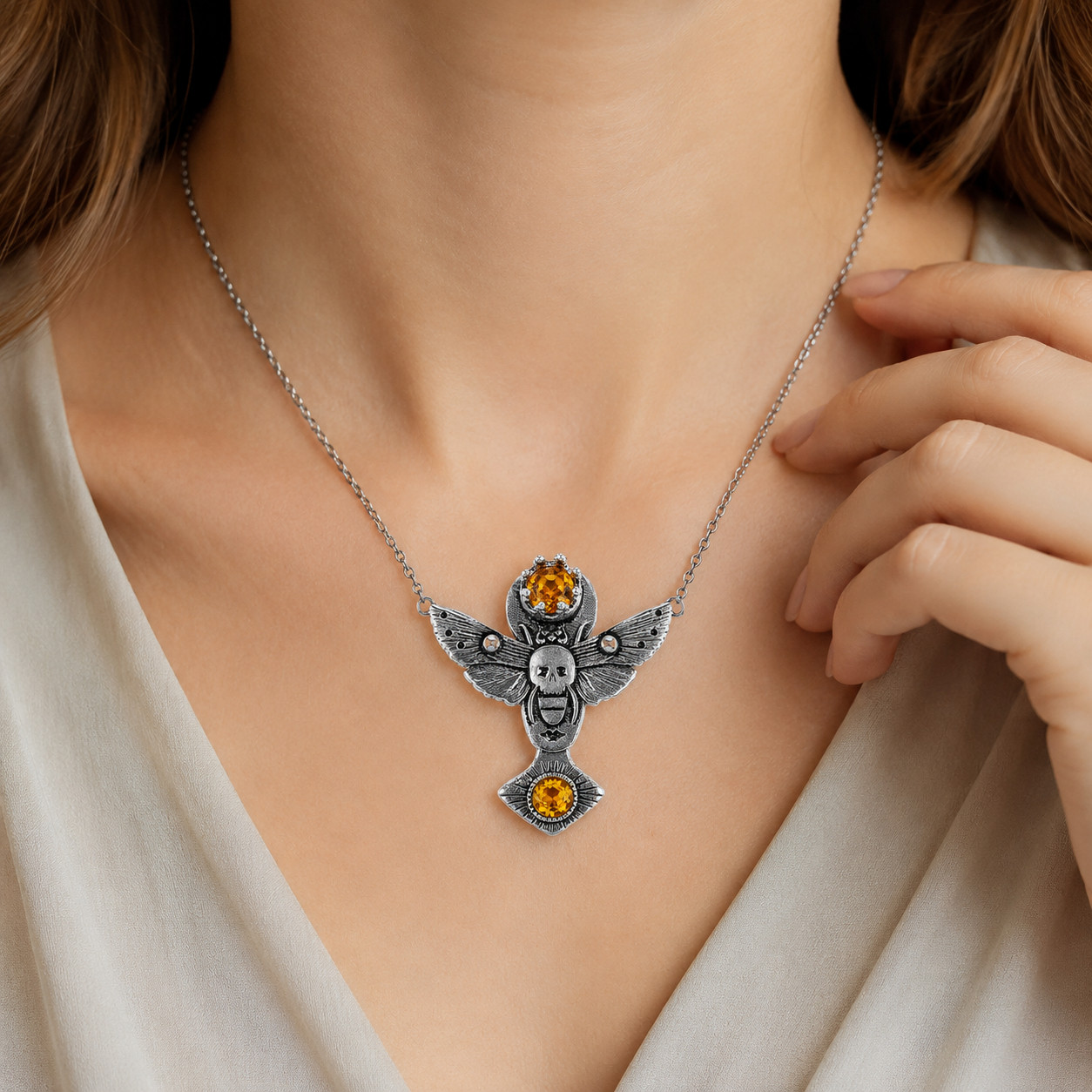 Birthday Gift For Her Natural Citrine Gemstone Pendant Vintage 925 Silver