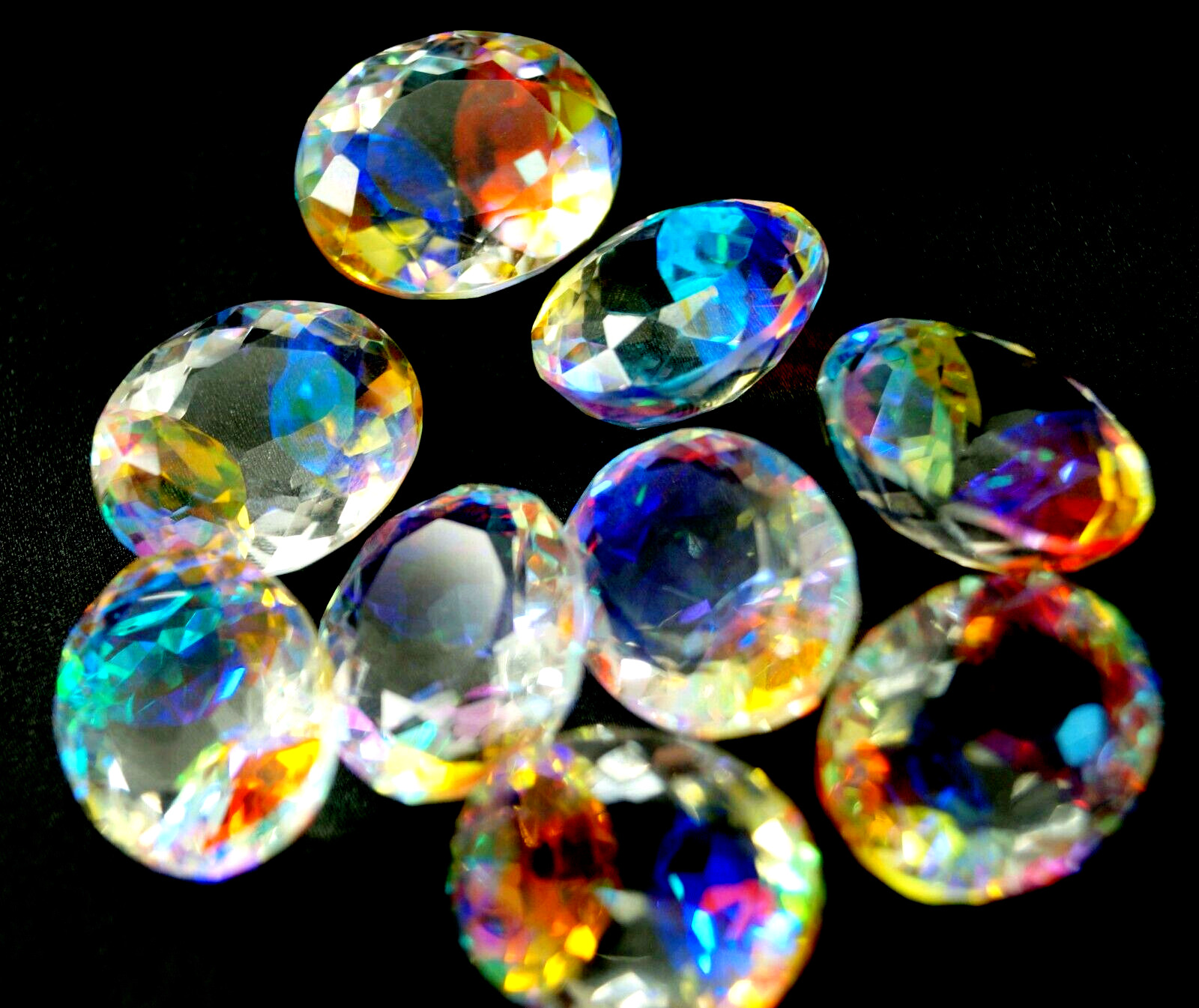 130 Ct+ Natural Rainbow Color Oval Cut Mystic Topaz Certified Loose Gemstone Lot