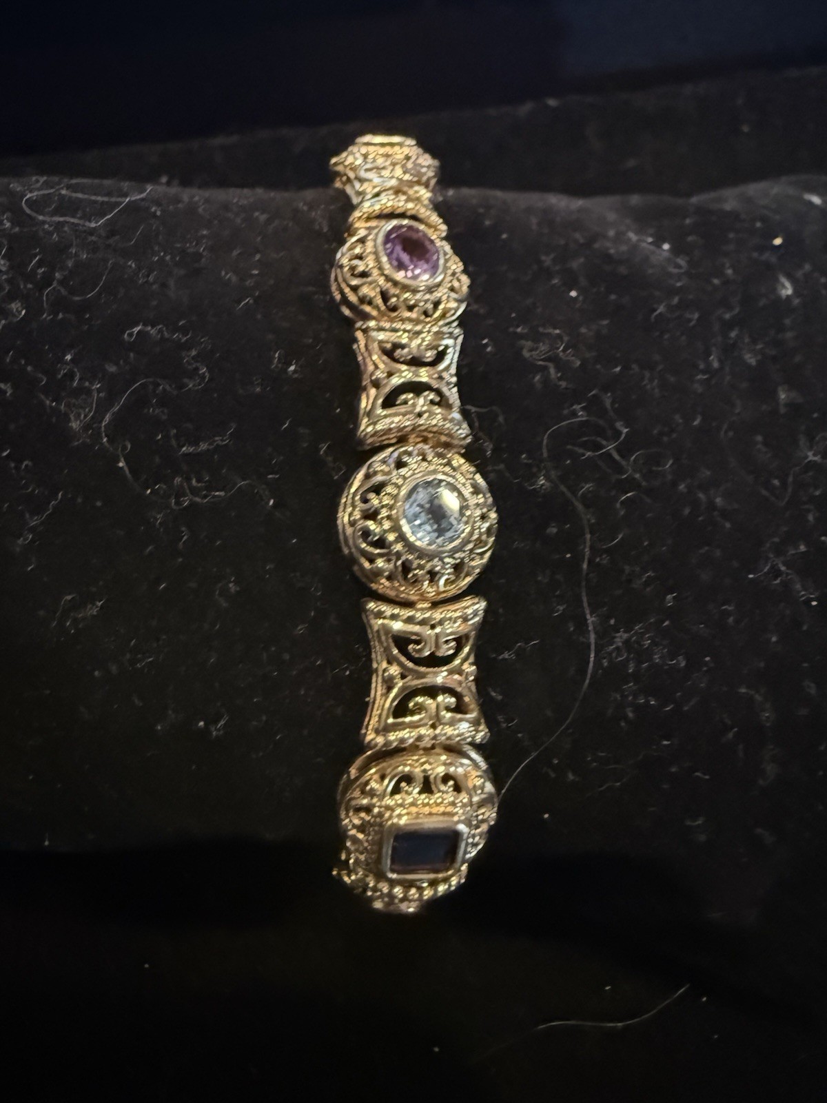 Designer Silver Ornate Silver Bracelet With Semi Precious Gens