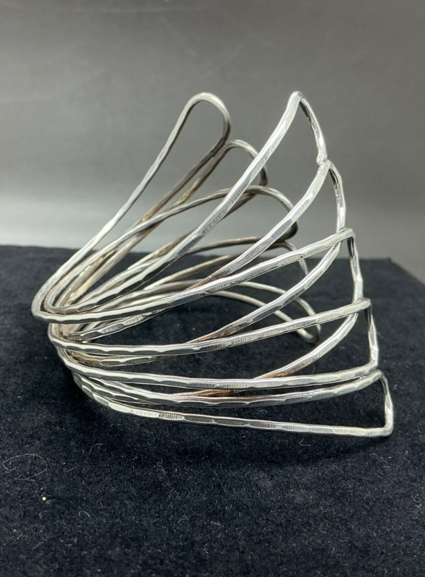 Large Cuff bracelet Artisan hand hammered 900 silver 32.3g