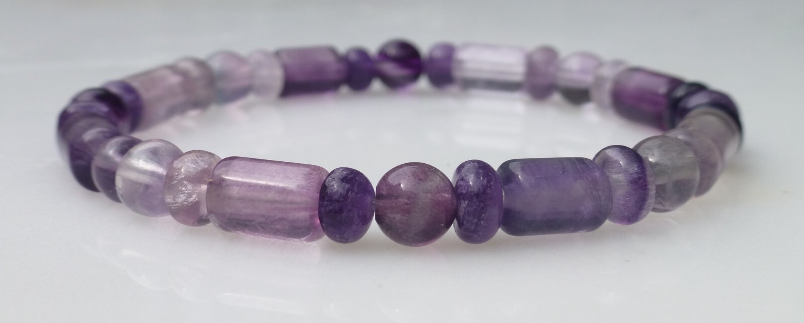 Fluorite Natural Gemstone Bracelet Stretch Cylinder Rondelle Beaded 6mm-6 1/2″