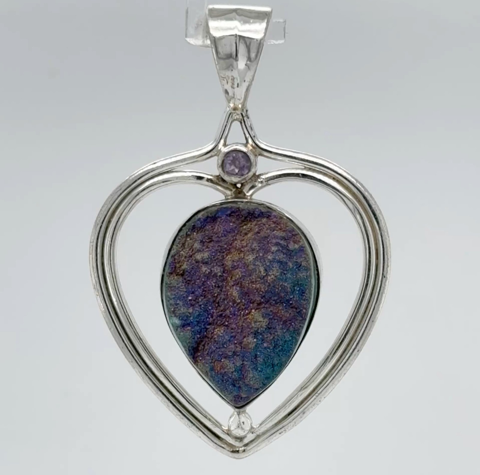 Drop DRUZY DRUSY Druse QUARTZ Heart Pendant 925 STERLING SILVER Necklace #29e