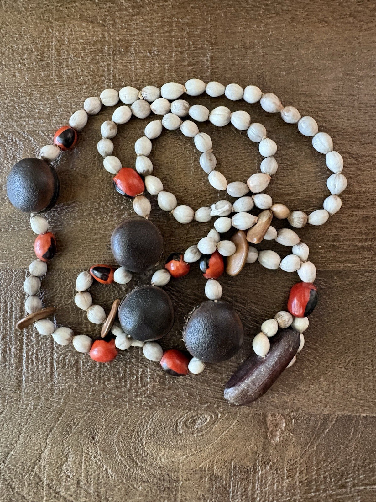 Vintage 1970s Boho Sautoir, Ojo Huayruro + Job’s Tears + Kukui 22” 72g