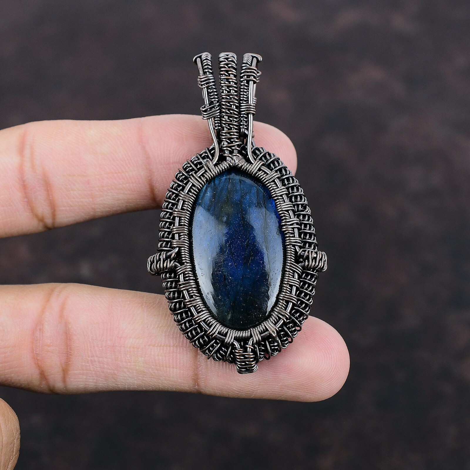 Labradorite Gemstone Jewelry Copper Gift For Bestie Wire Wrapped Pendant 2.56″
