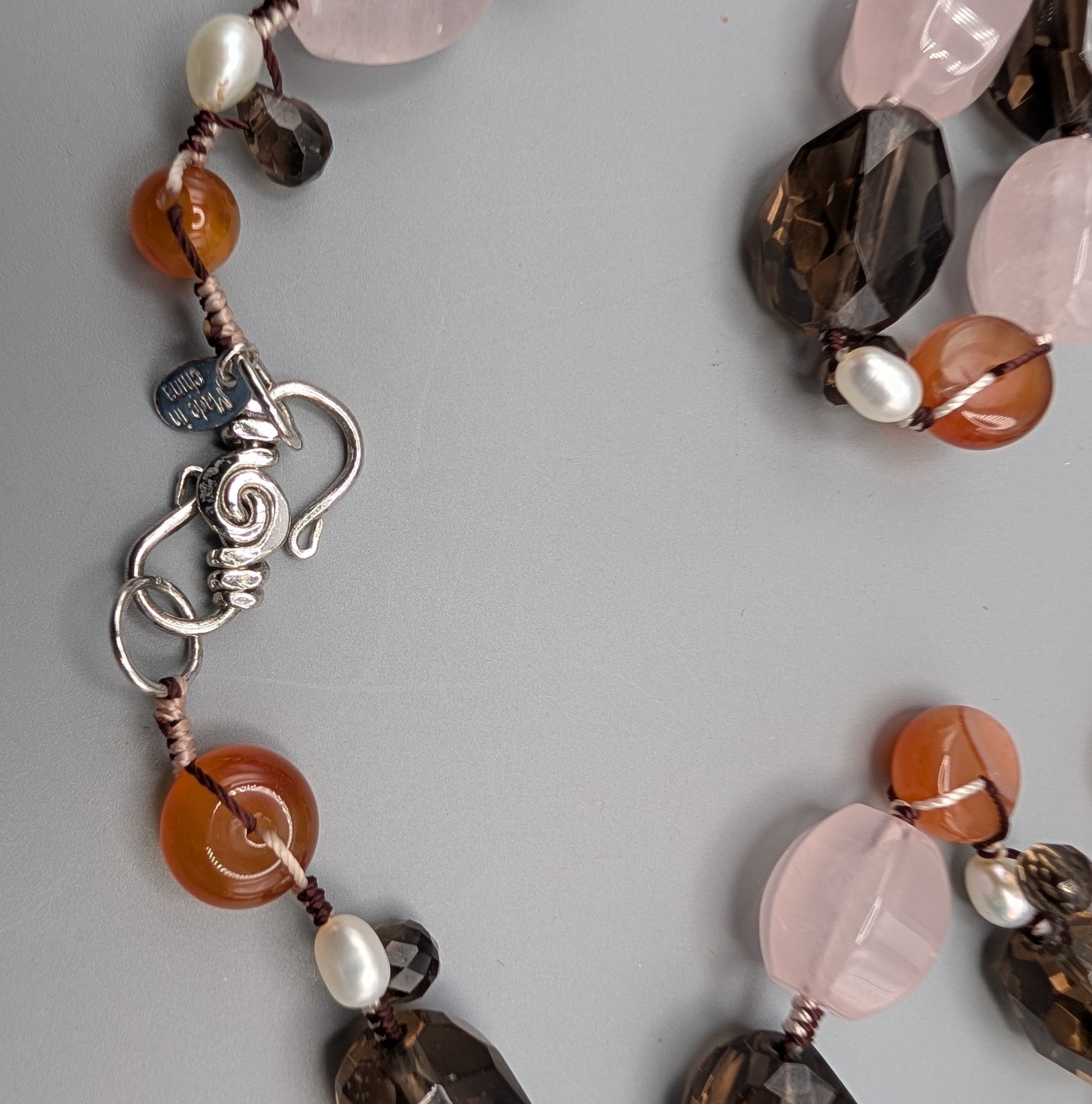 JAI John Hardy 925 Sterling Rose Quartz Smoky Quartz Carnelian Necklace