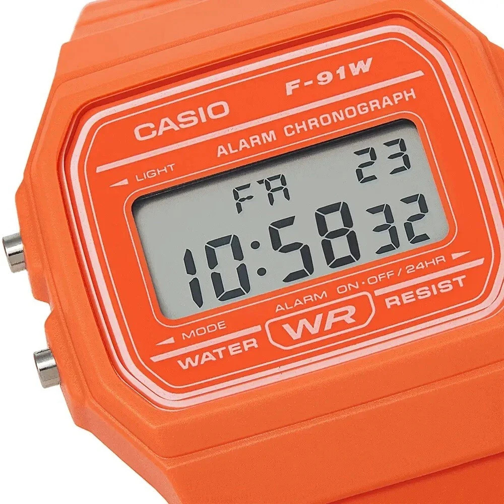 NEW Casio F91W Classic Digital Sport Watch with Resin Strap – Waterproof-Orange