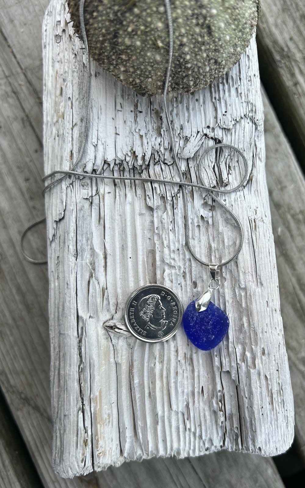 Genuine Sea Glass Necklace Cobalt Blue Snake Chain 18 Inch