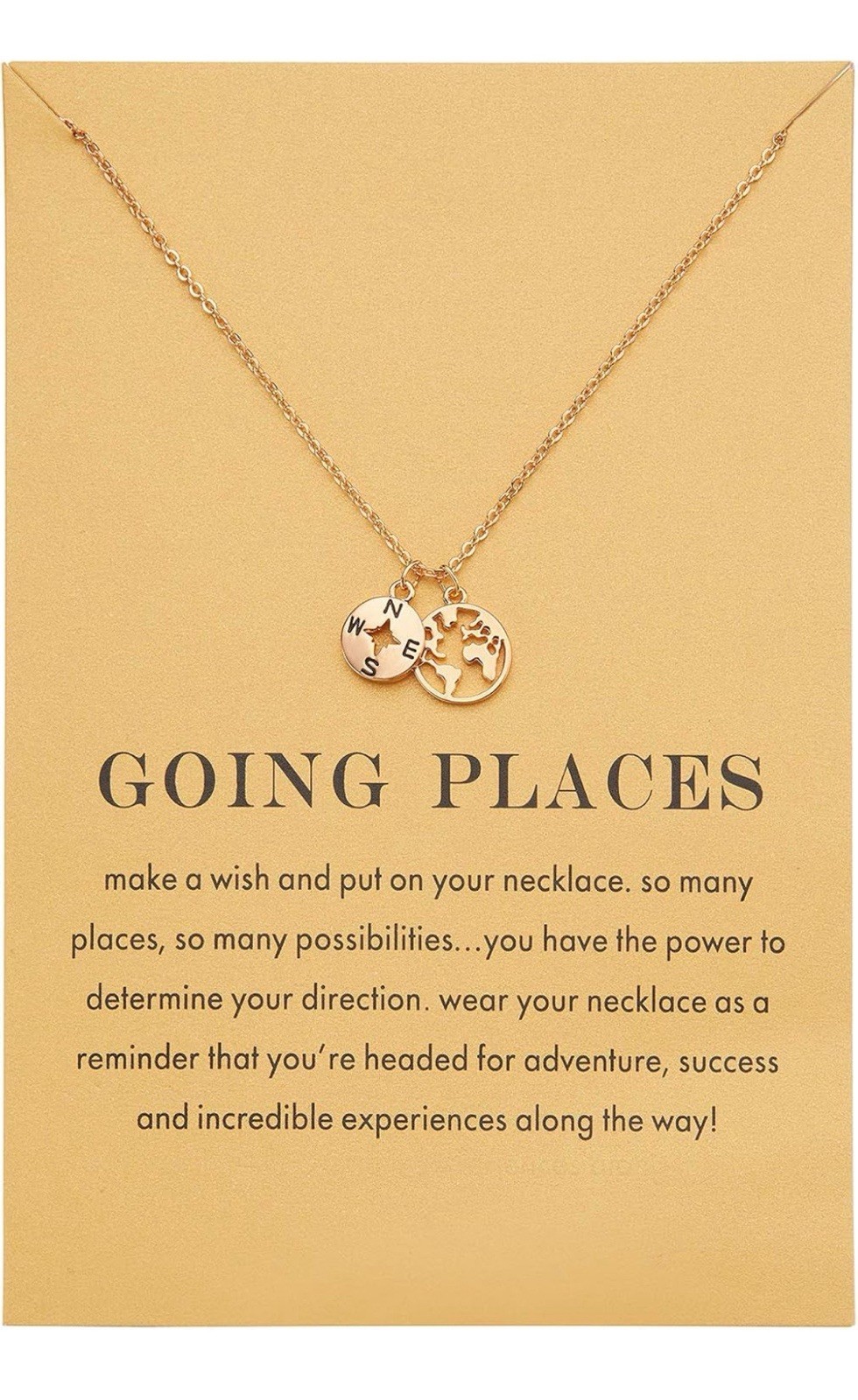 18k Gold Plated Compass World Map Pendant Necklace For Traveler Graduation Gift