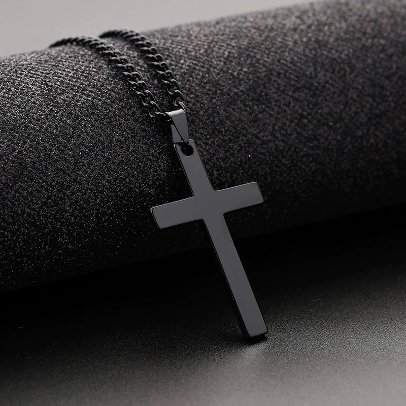 Fashion Polished Jewelry Men Women Stainless Steel Silver Smooth Cross Necklace