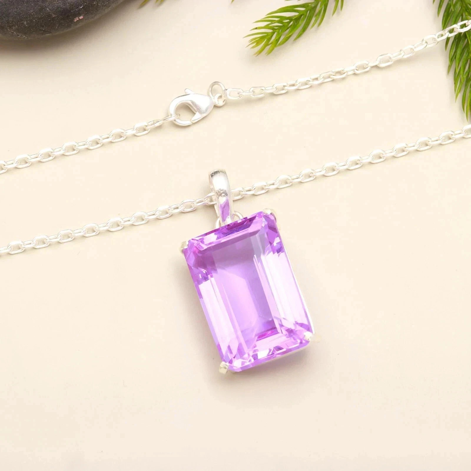 50.5 Ct+ Natural Purple Amethyst 925 Sterling Silver Pendant SG Emerald Gemstone