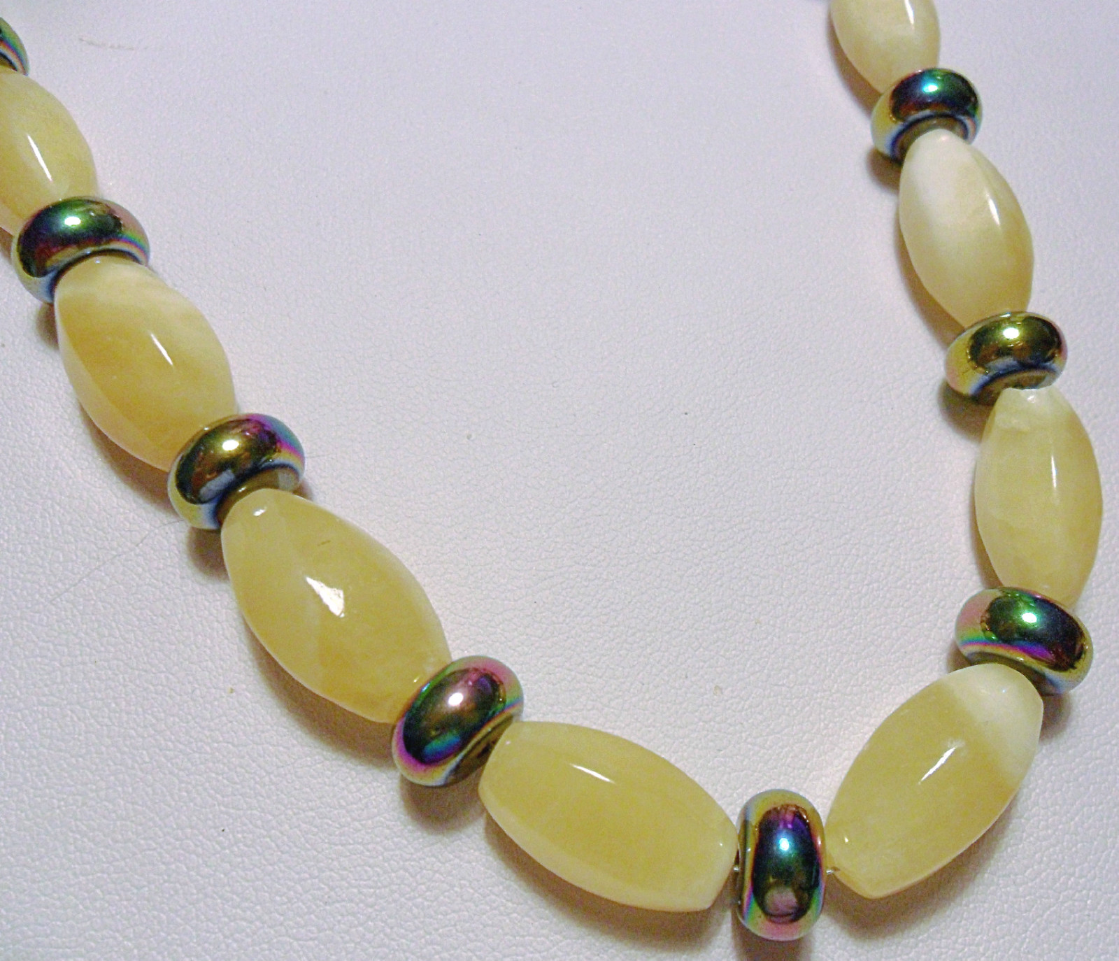 Honey Quartz + colour coated Hematite, 20″ necklace. Handmade
