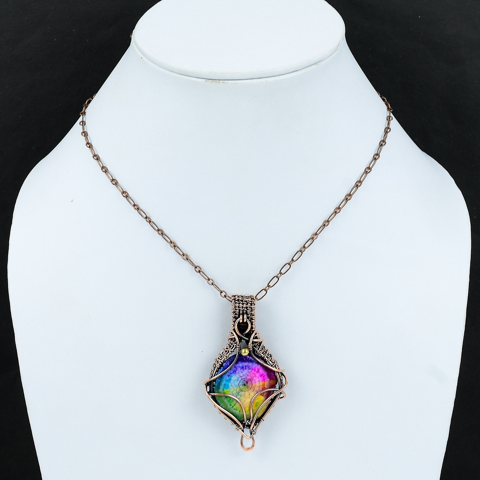 Rainbow Solar Quartz Druzy Copper Gift For Briedsmaid Wire Wrapped Pendant 2.6″