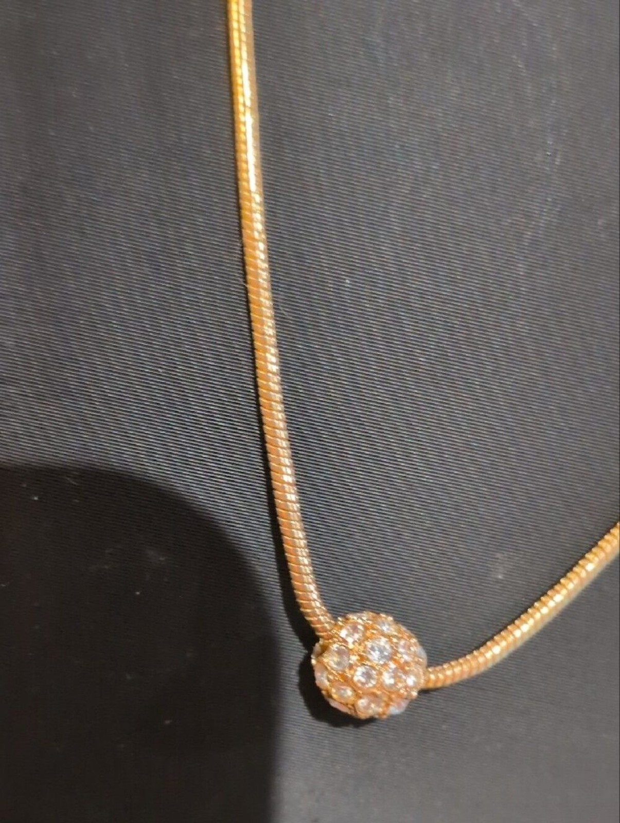 NAPIER Vintage GOLD-TONE SNAKE CHAIN WITH CRYSTAL PAVE BALL PENDANT