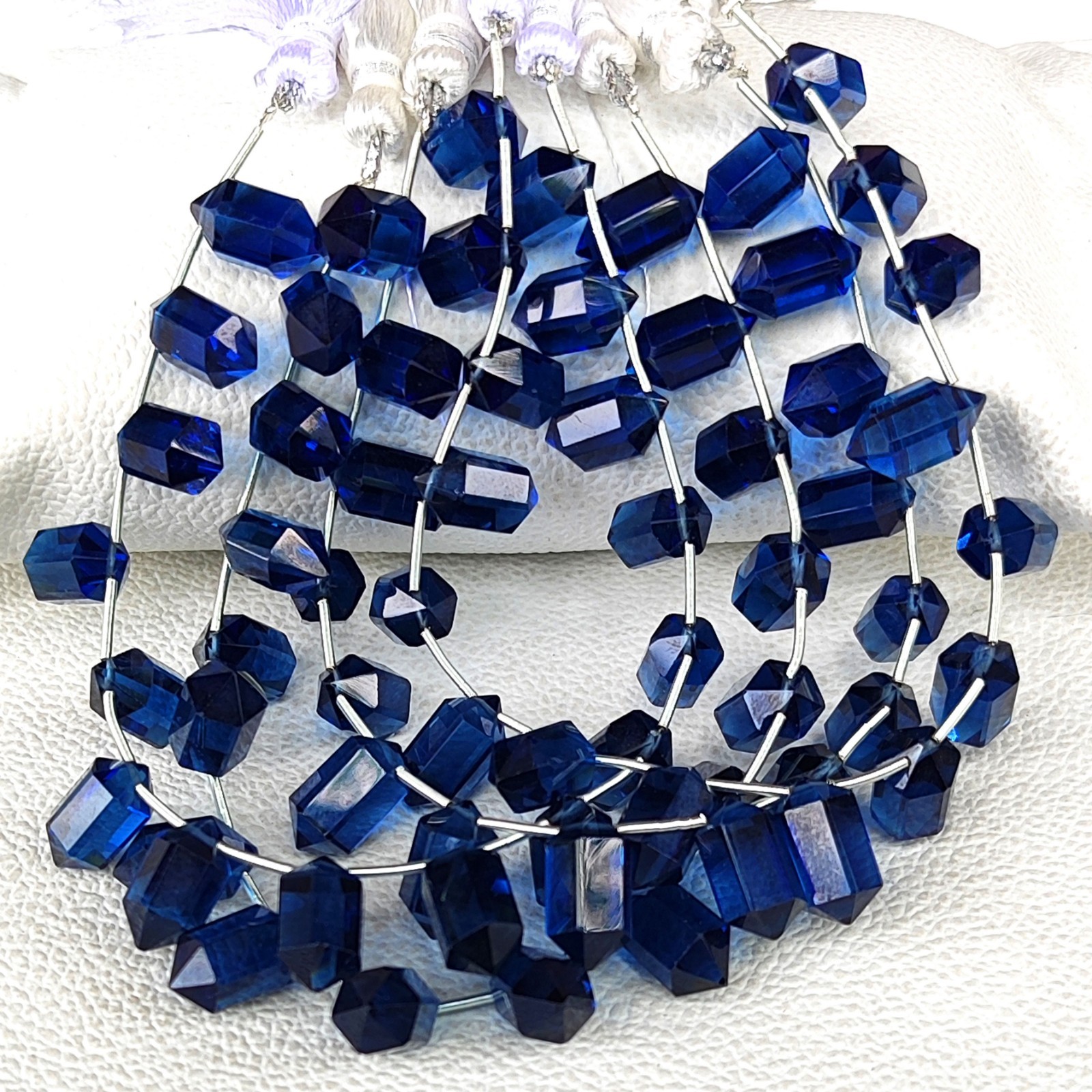 7.5″ London Blue Topaz Color Hydro Quartz 14×7 mm Faceted Crystal Point Beads