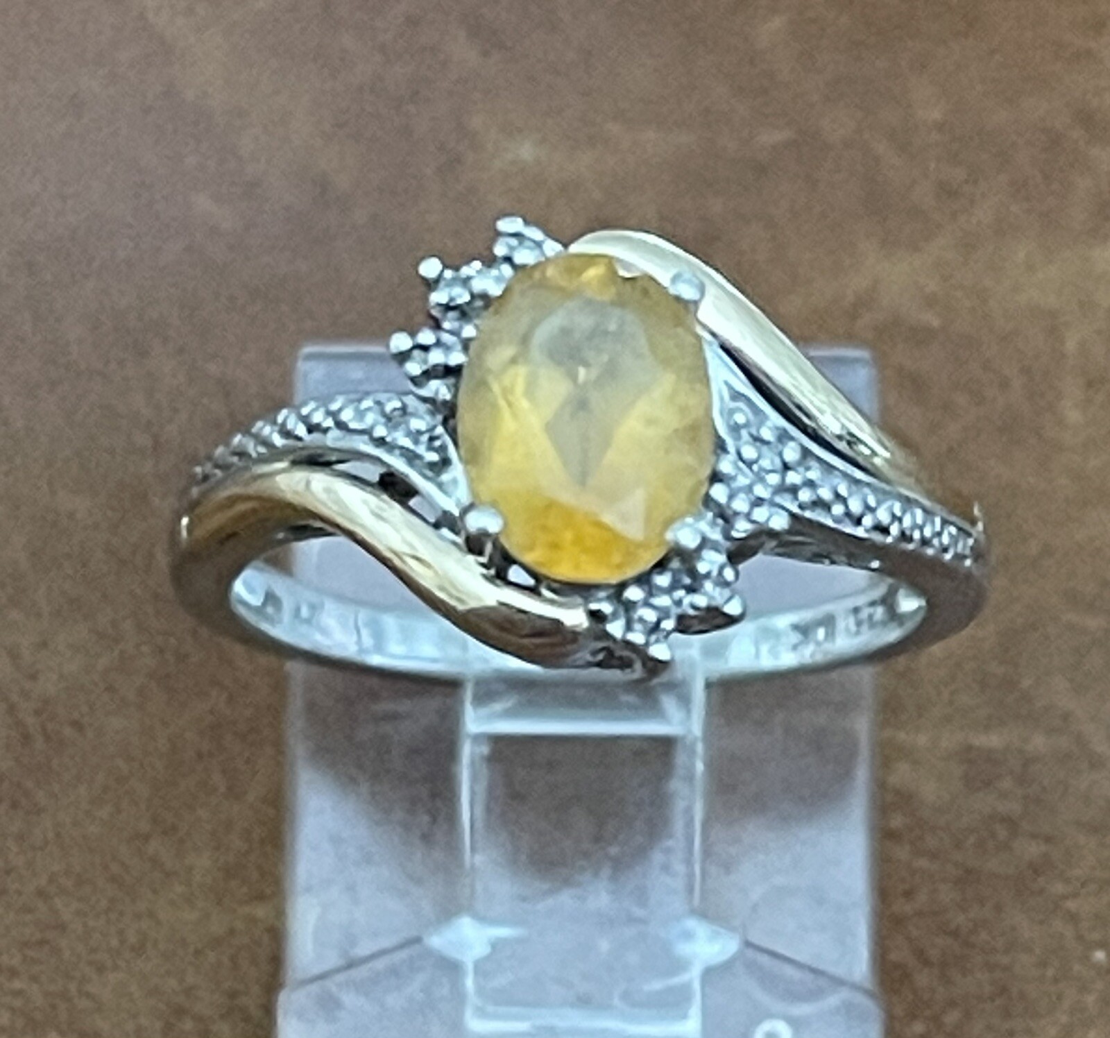 Vintage Alwand Vahan 10K Gold & 925 Sterling Citrine & Diamonds Ring Size 7