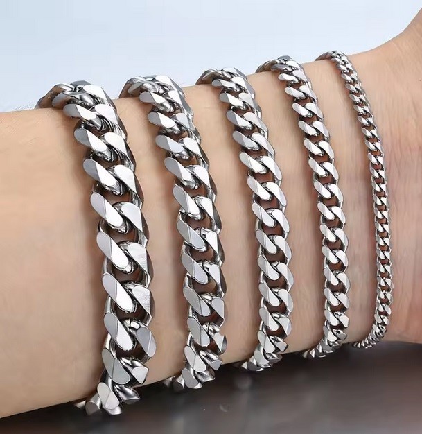 Bracelet Men’s Chain 3/5/7/9mm Stainless Steel Silver Curb Cuban Link 7-8″ Sale