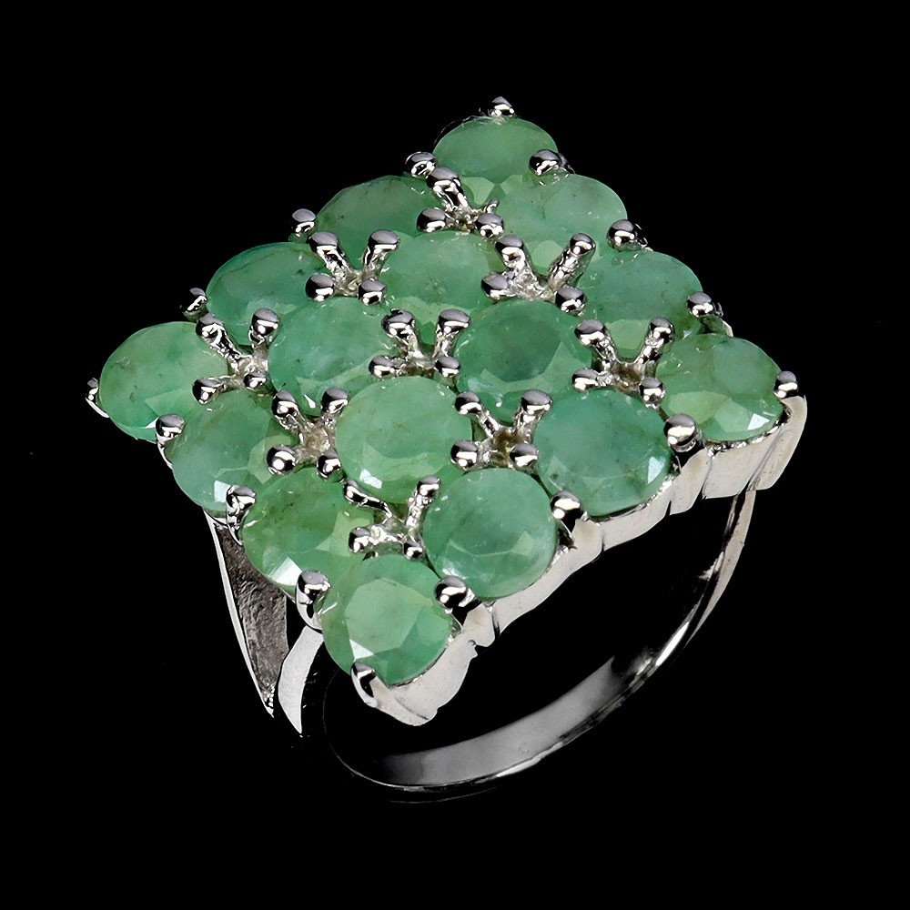 925 Sterling Silver Ring Round Emerald 4.5mm Natural Gemstone Jewelry Size 7