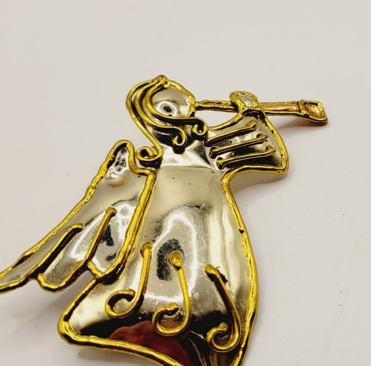 ANGEL Brooch Modernist Metal Three Tone Copper Silver Gold tone Vintage #F