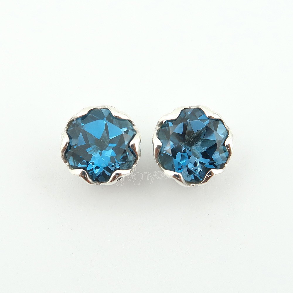 gr8onyou high quality LONDON BLUE TOPAZ STERLING SILVER STUD EARRINGS TIMELESS