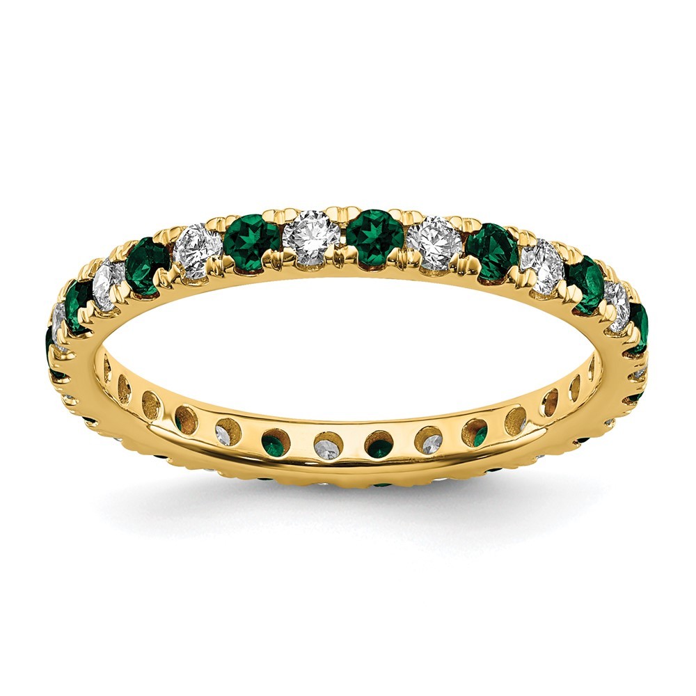 14k Yellow Gold 1/2 Ct Lab Grown Diamond and Emerald Eternity Band Ring Size 9