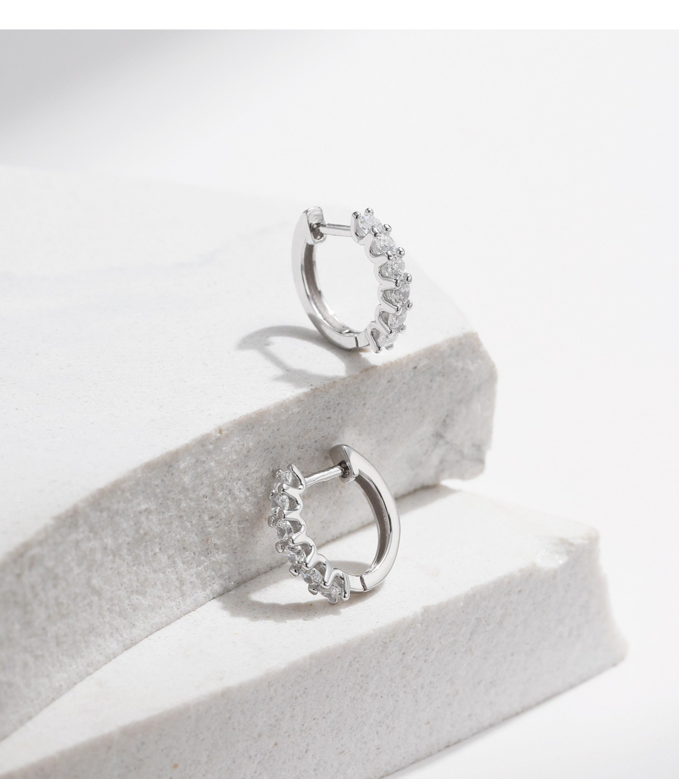 925 Sterling Silver D Color VVS1 Moissanite Pave Huggie Hoop Earrings
