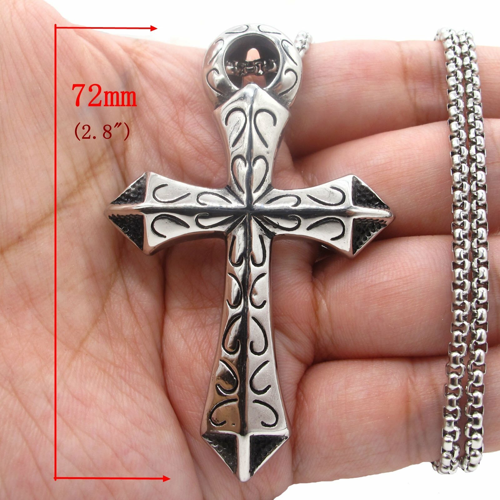 MENDEL Mens Large Egyptian Ankh Cross Pendant Necklace For Men Stainless Steel